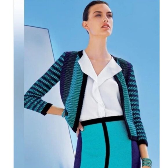 St. John Jacket Size Small Wool Blend Hook Turquoise Luxury - Picture 1 of 11